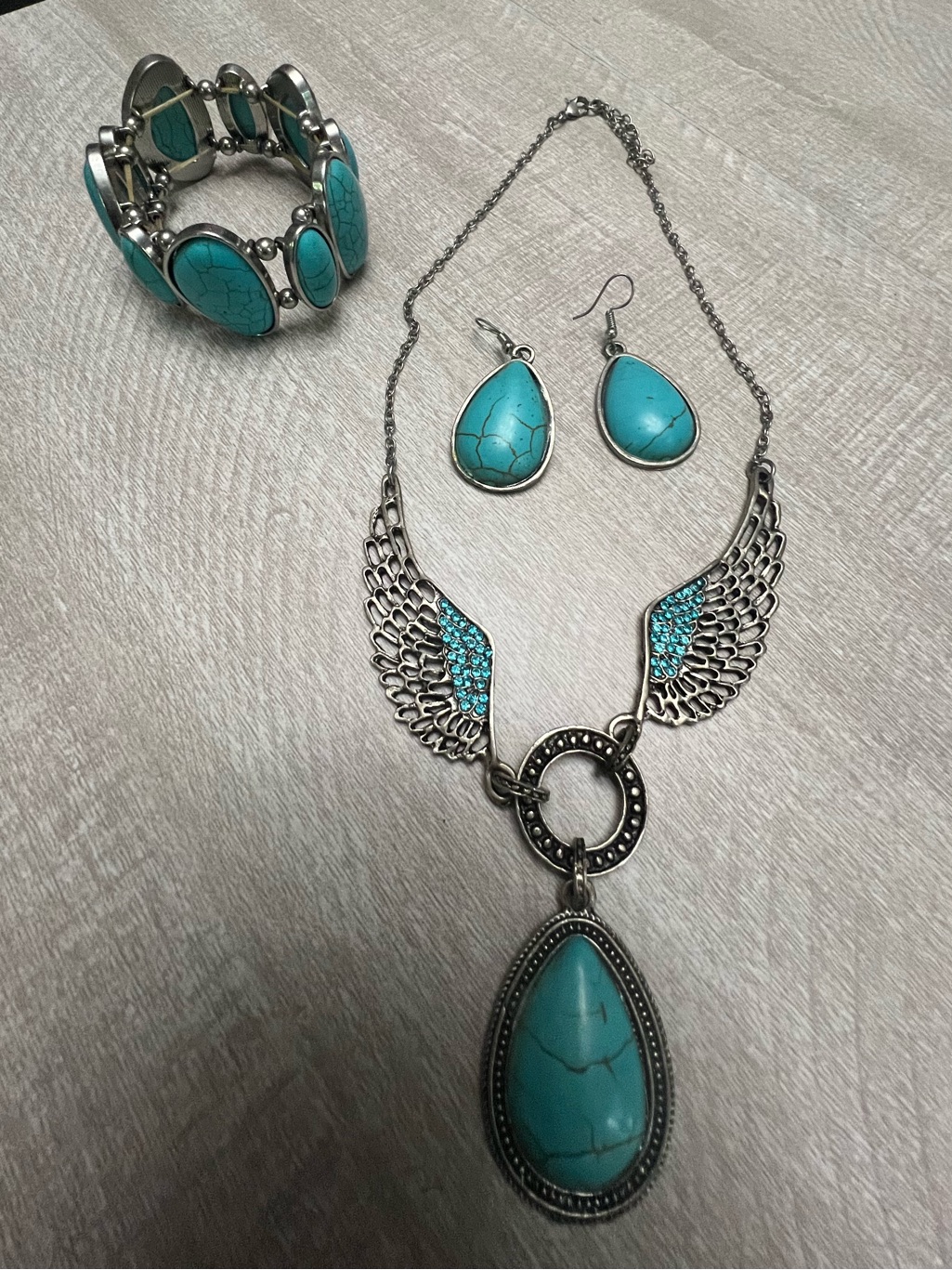 Turquoise Teardrop Wing Necklace & Earring Set - Blue Stone Jewelry